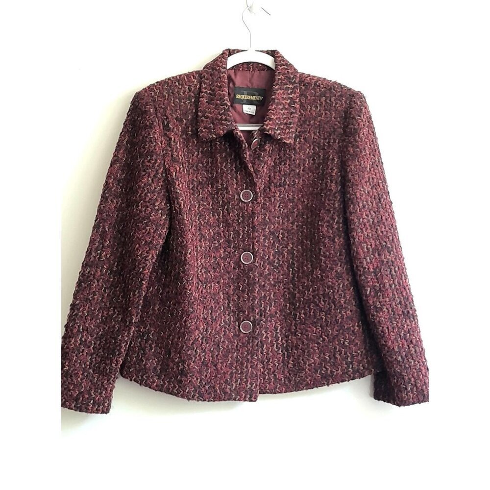 VTG 80s Requirements Blazer Jacket Burgundy Tweed Academia Lightweight Size 12